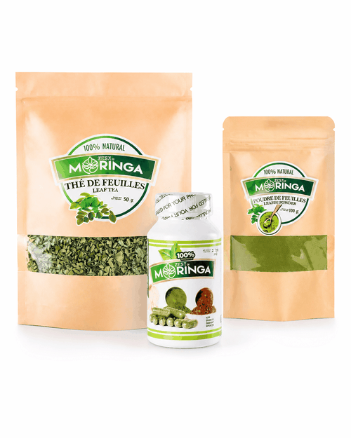 Lot quotidien Moringa — Gélules, poudre de feuilles et thé de feuilles