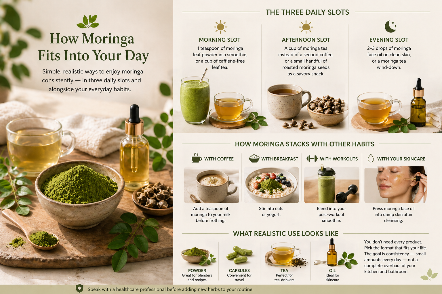 Comment les produits à base de moringa s'intègrent dans une routine quotidienne