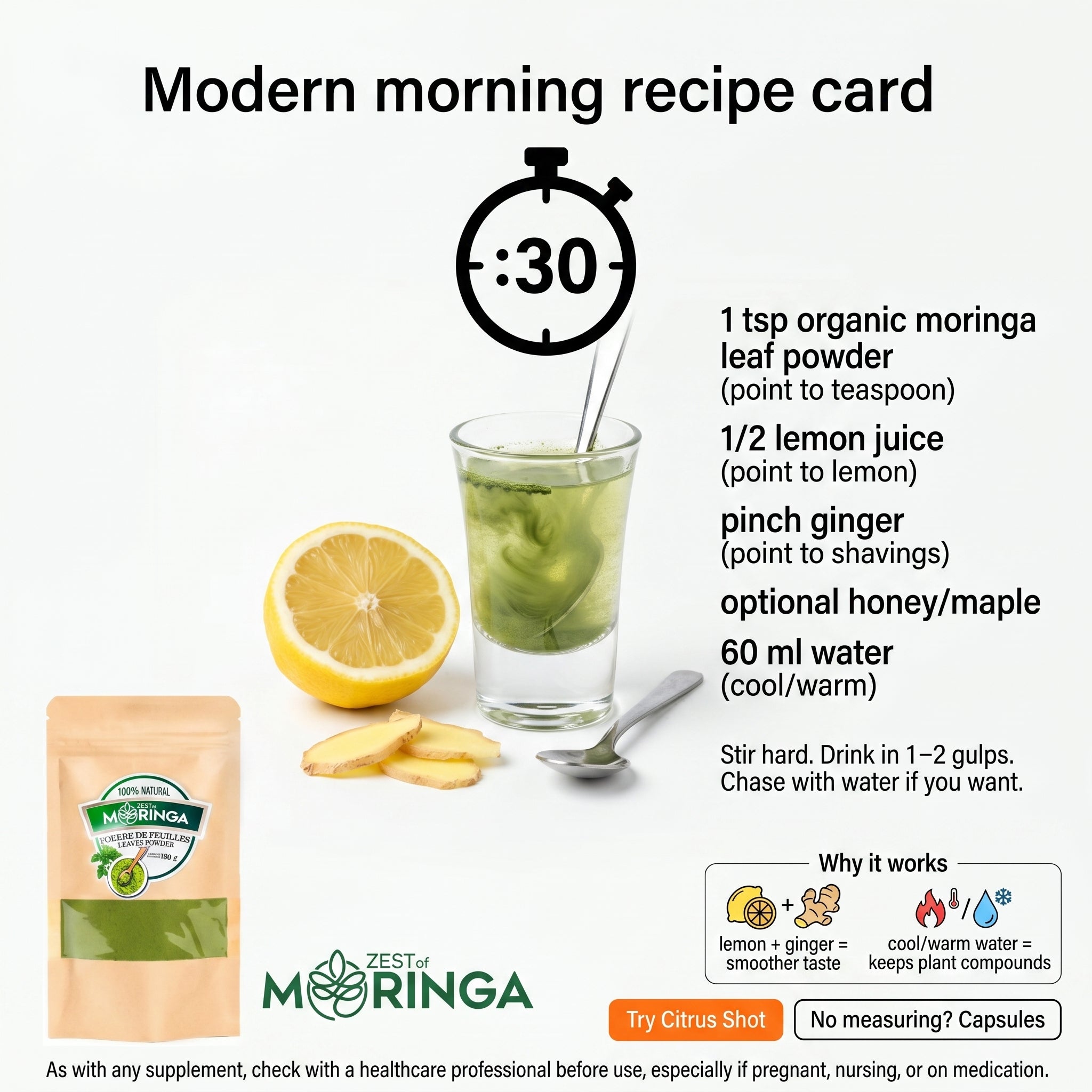 Comment faire un shot rapide de poudre de feuilles de moringa