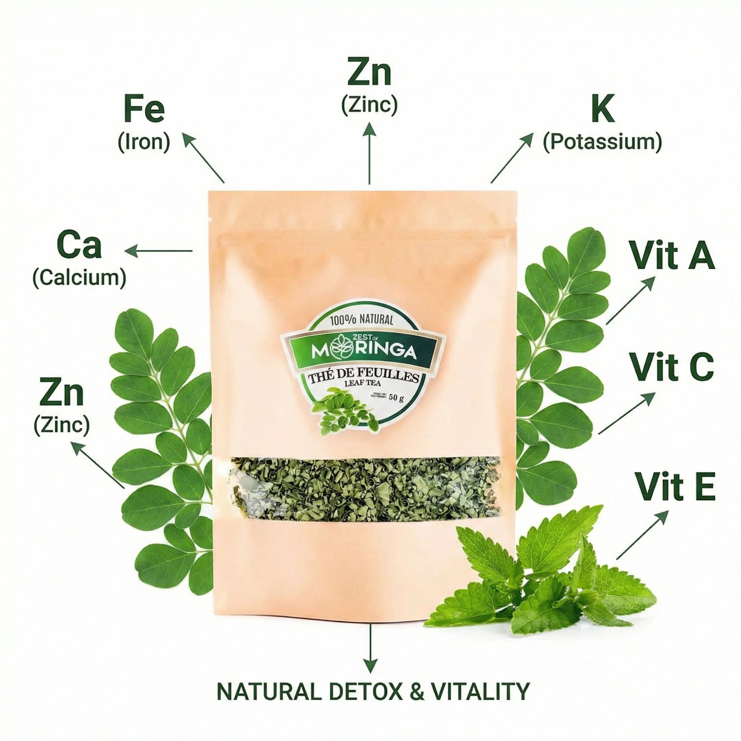 Natural Moringa Leaf Detox Tea (50g) - 100% Green Tea Cleanse