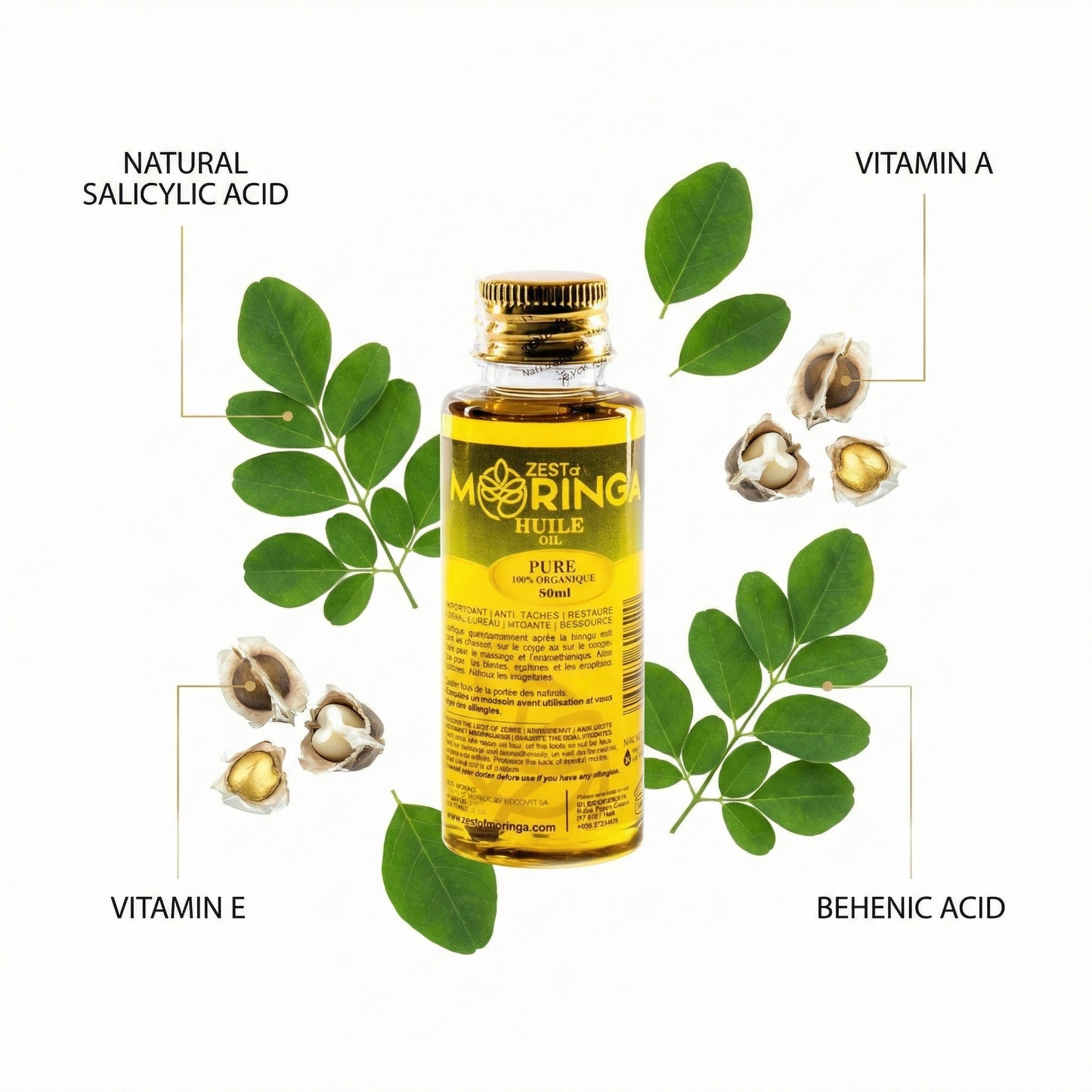 Organic Moringa Oil (50ml) - Skin, Hair & Acne Treatment