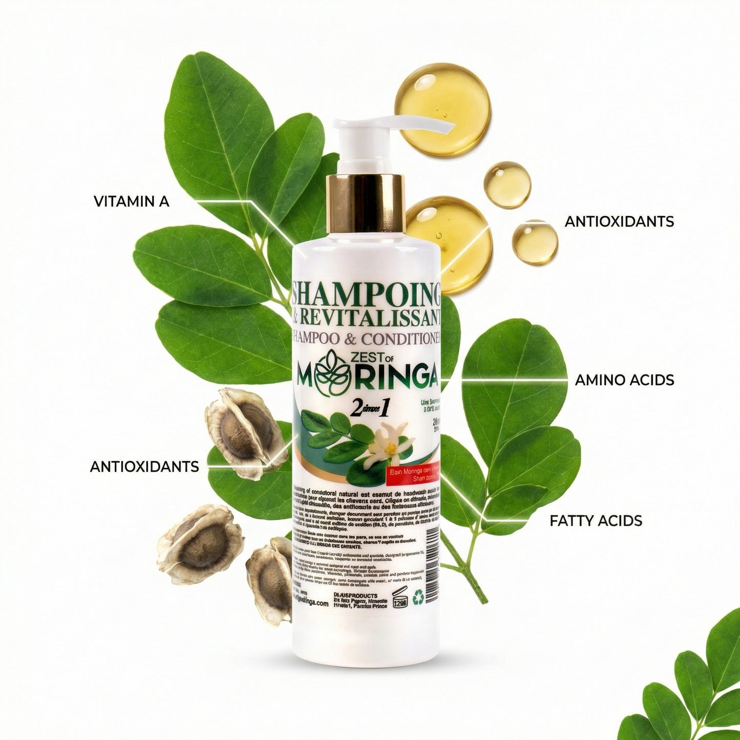 Nourish Your Hair with Moringa 2-in-1 Shampoo and Conditioner - Promotes Growth and Hydration