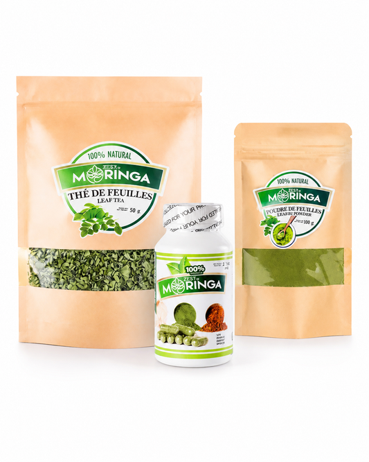 Daily Moringa Bundle — Capsules, Leaf Powder & Leaf Tea — Zest of Moringa Canada