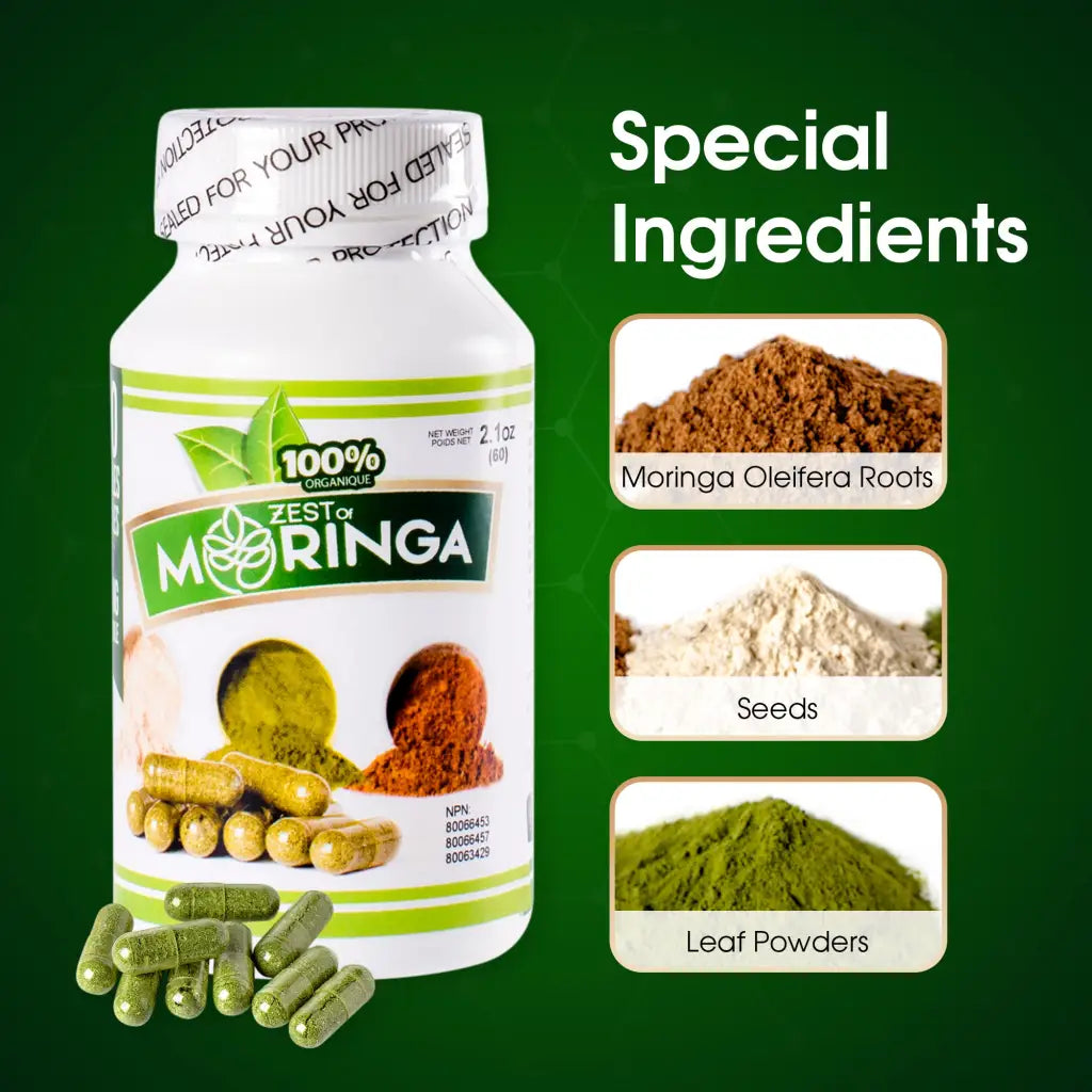 moringa capsules - powerful nutritional supplements mixture of roots, seeds, and leaf powders