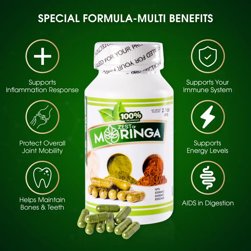 moringa capsules - powerful nutritional supplements mixture of roots, seeds, and leaf powders