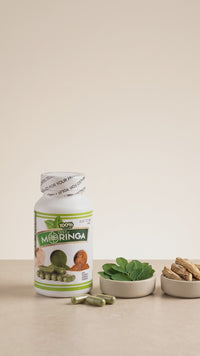 Zest of Moringa capsules: leaf, root and seed, three parts of the moringa tree